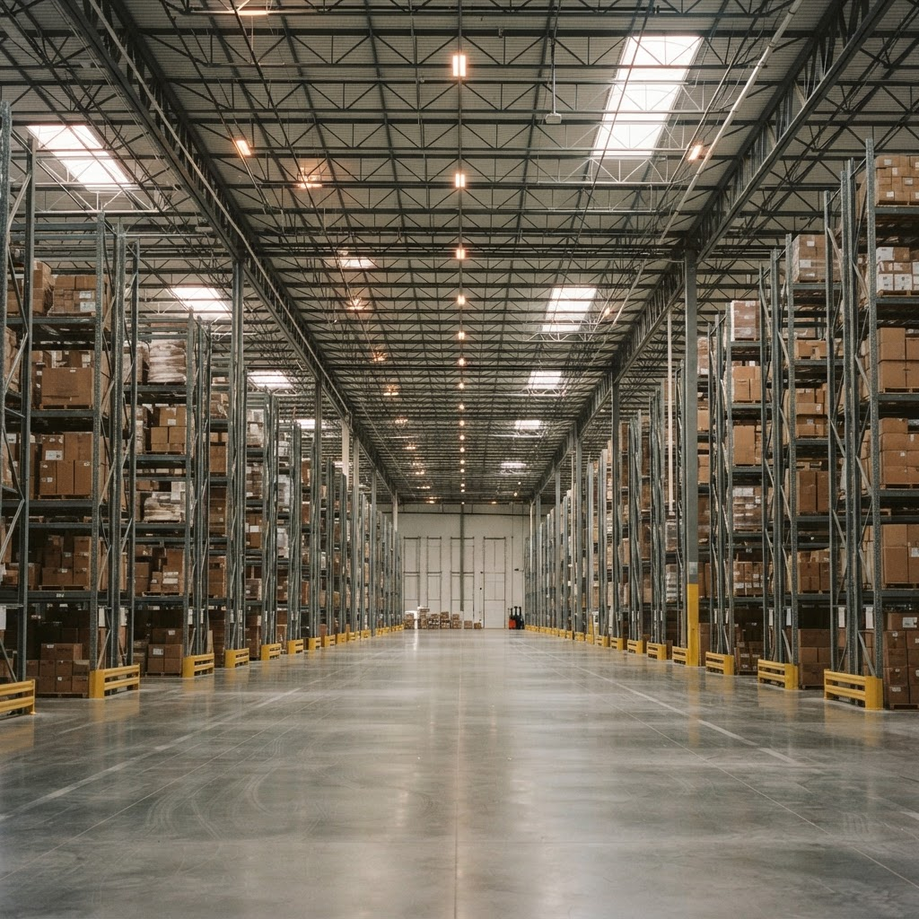 Interior of a large industrial warehouse facility